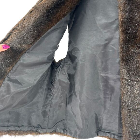 Faux Fur Vest Brown Preston York Full Zip Womens Size M Classic Mock Neck Lined - Picture 8 of 11